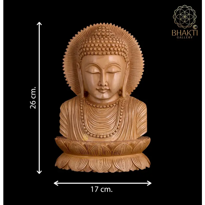 Wooden 26cm Buddha Bust Statue