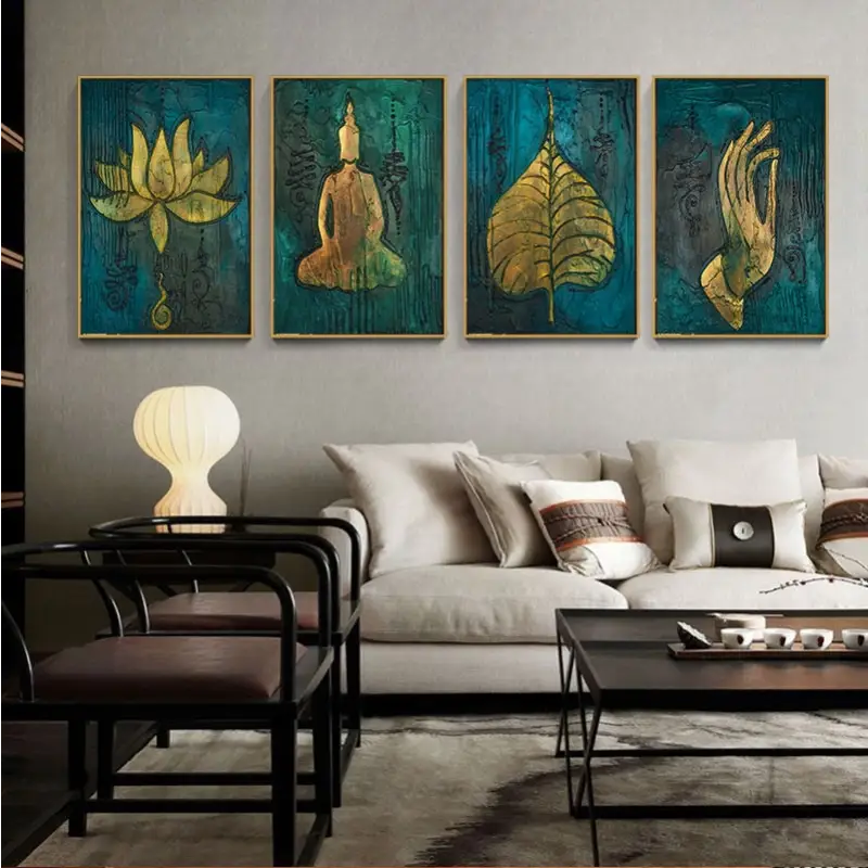 Green & Gold Buddha painting
