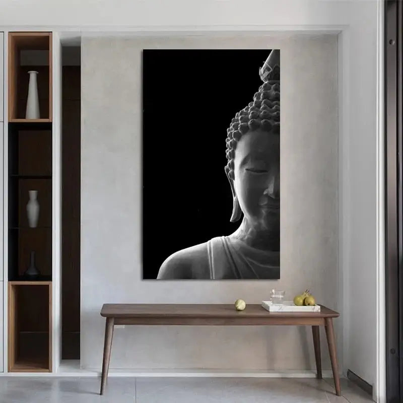 Black and white Buddha head painting