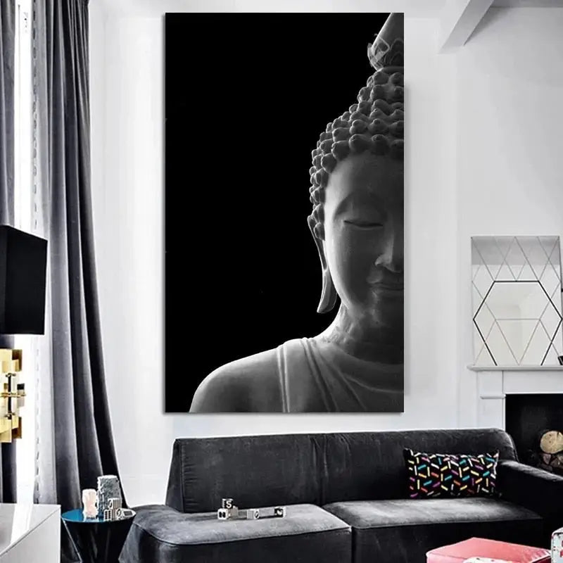 Black and white Buddha head painting