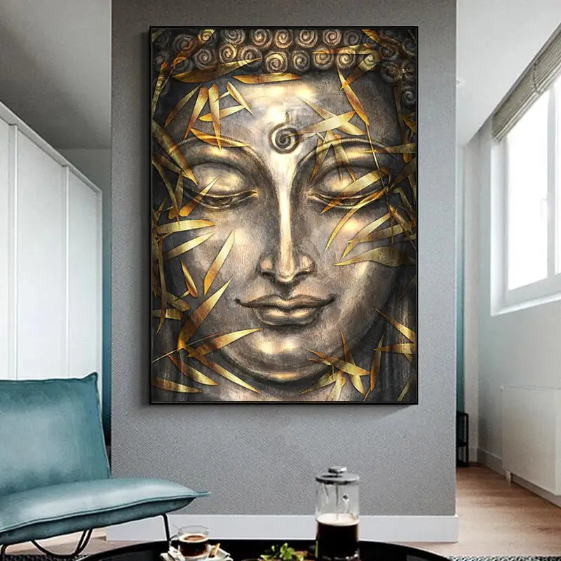 Buddha head Gold painting