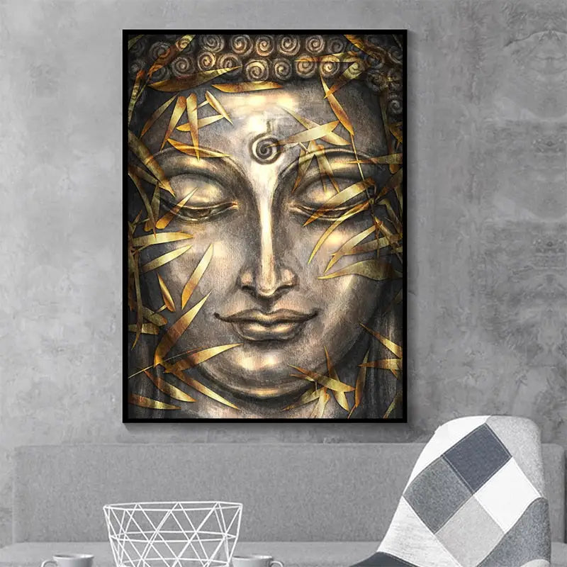 Buddha head Gold painting