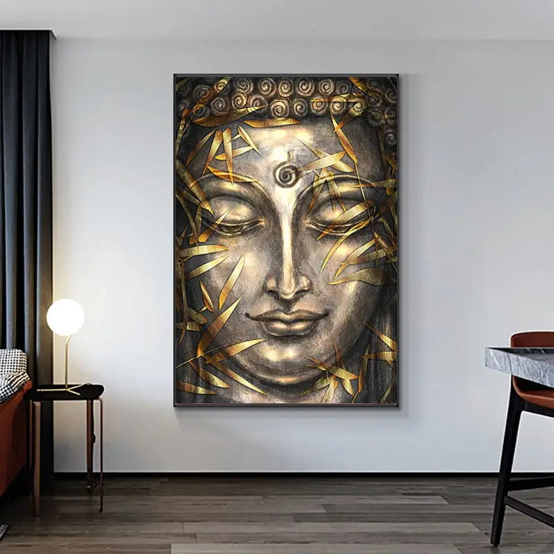 Buddha head Gold painting