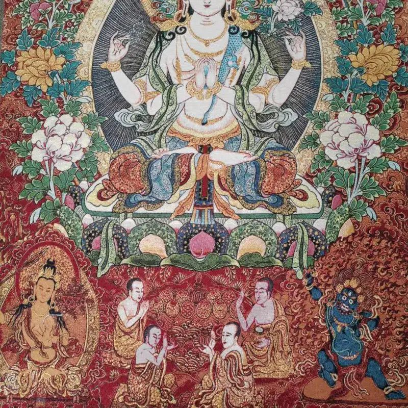 Guanyin Kwan-yin" Tibetan silk thangka